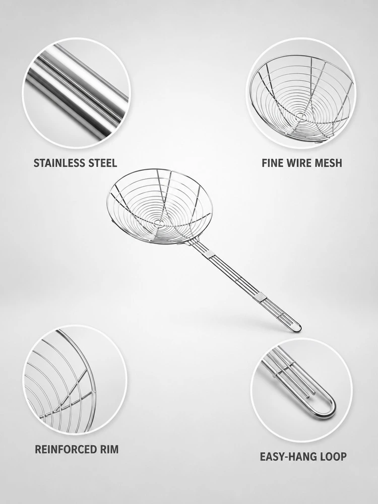 Steel Round Mesh Fry Basket With Long Handle For Kitchen
